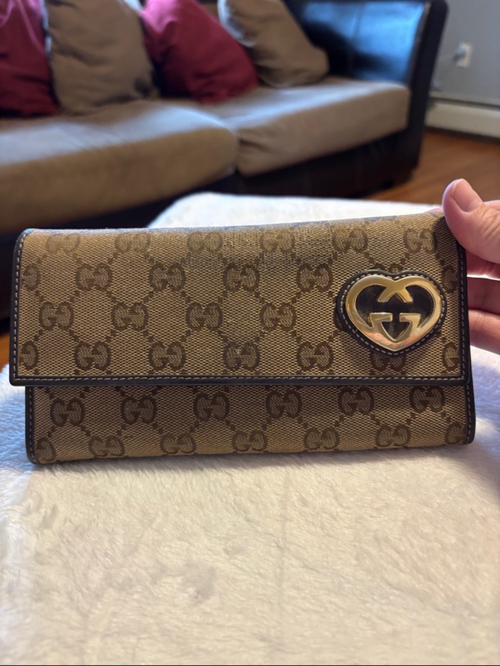 Gucci Brown Monogram Canvas Heart Logo Clutch Wallet